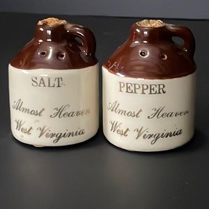 Stoneware Jug with Handle Salt and Pepper Shaker Souvenir West Virginia Vintage